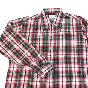 Vintage 70s Selkirk Flannel Shirt Mens Large Red Green‎ Plaid  USA dagger collar
